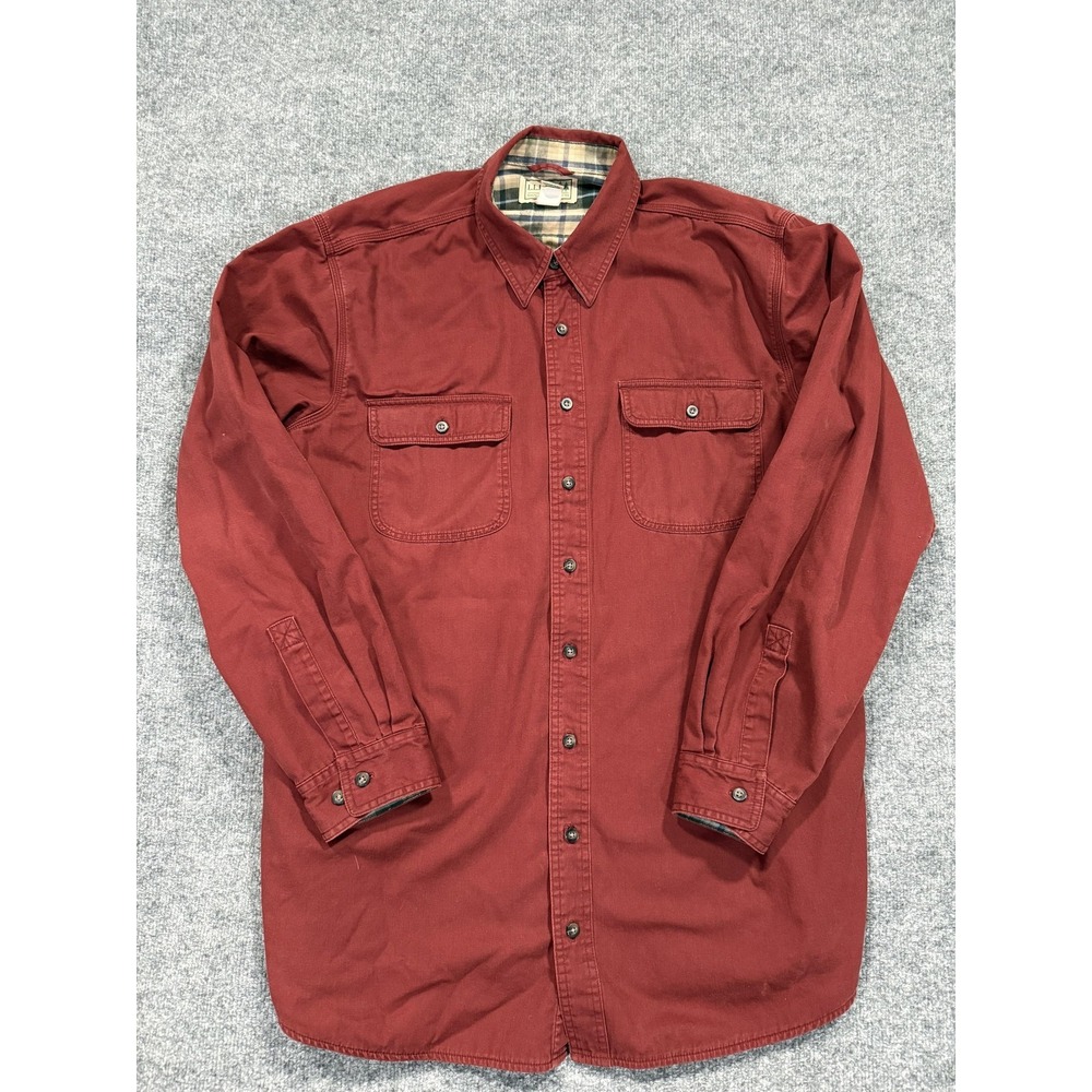 LL Bean Shirt Mens XLT Red Flannel Lined Twill Button Up Long Sleeve Cotton